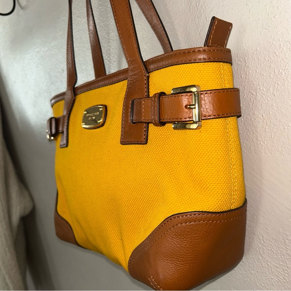 Michael Kors canvas leather trim Yellow and Brown Tote - Picture 3 of 8